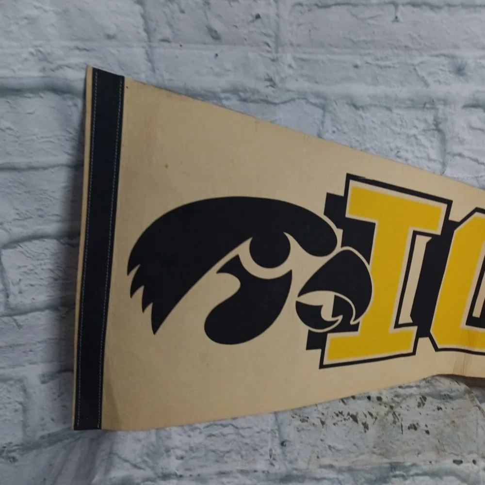 Vintage Iowa Hawkeyes Pennant Tigerhawk Logo Black Gold College Sports Fan Cave